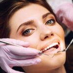 Une patiente qui effectue un contrôle de ses facettes lumineers chez son dentiste