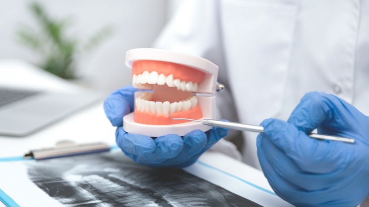Un dentiste expliquant les conseils d'entretien après un blanchiment dentaire