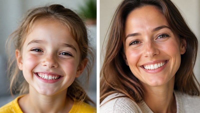 Deux sourires de deux personnes qui nécessitent des soins dentaires différents