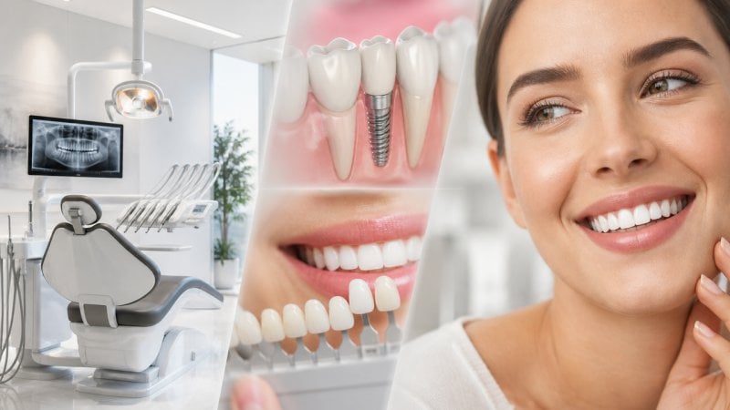 Un soin dentaire classique chez une dentiste suivi d'un soin dentaire esthétique